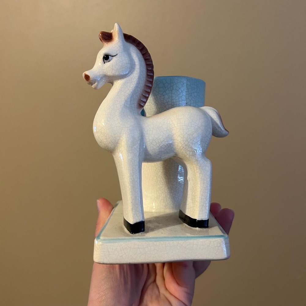 Vintage MCM Crackle Horse Planter Cottagecore Shelf Decor Figurine USA Pottery - Picture 7 of 10